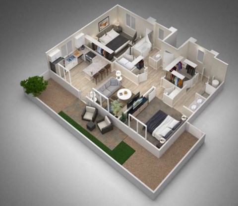 Floor plan for 2 beds, 2 baths, 995 sqft